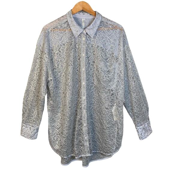 Anthropologie Top XL Sheer Lace Button Down Tunic Fairy Cottagecore Romantic - Picture 1 of 15